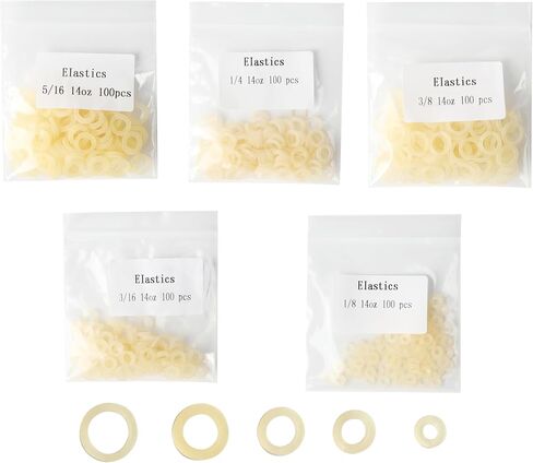 Extraoral Orthodontic Elastics, 14 oz O-Ring Dental Rubber Bands for Braces Headgear, 500 Count, Multiple Sizes (elastics-500-mix) in Saudi Arabia