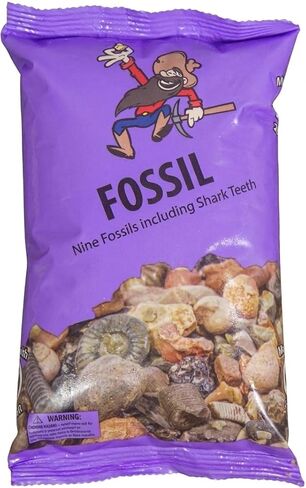 Fossil & Shark Tooth Purple Mining Bag with 9 Real Fossils, 3+ Shark Teeth & ID Guide | Excavation, Sifting, and Discovery in Kuwait