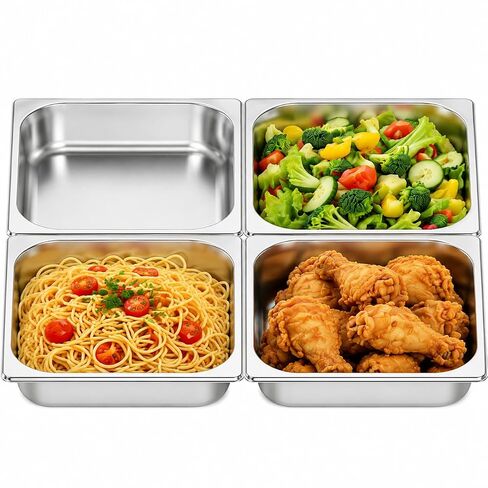 4 Pack Hotel Pans Half Size, 2.5" Deep Stainless Steel Steam Table Pan, Half Pans, Breading Trays, Steamer Pan, Hotel Pan, Chafing Dishes, Catering Trays for Hotel, Restaurant, Party, Buffet in Kuwait