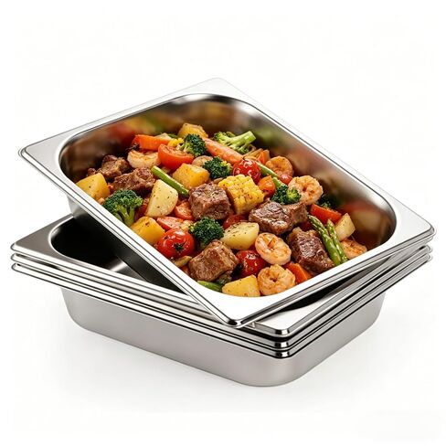 4 Pack Hotel Pans Half Size, 2.5" Deep Stainless Steel Steam Table Pan, Half Pans, Breading Trays, Steamer Pan, Hotel Pan, Chafing Dishes, Catering Trays for Hotel, Restaurant, Party, Buffet in Kuwait