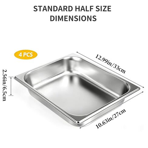 4 Pack Hotel Pans Half Size, 2.5" Deep Stainless Steel Steam Table Pan, Half Pans, Breading Trays, Steamer Pan, Hotel Pan, Chafing Dishes, Catering Trays for Hotel, Restaurant, Party, Buffet in Kuwait
