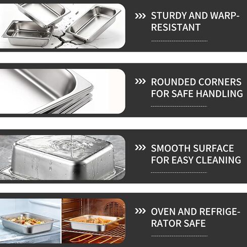 4 Pack Hotel Pans Half Size, 2.5" Deep Stainless Steel Steam Table Pan, Half Pans, Breading Trays, Steamer Pan, Hotel Pan, Chafing Dishes, Catering Trays for Hotel, Restaurant, Party, Buffet in Kuwait