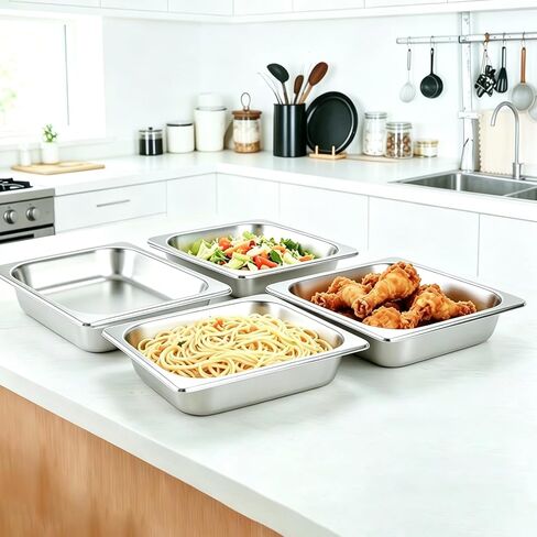 4 Pack Hotel Pans Half Size, 2.5" Deep Stainless Steel Steam Table Pan, Half Pans, Breading Trays, Steamer Pan, Hotel Pan, Chafing Dishes, Catering Trays for Hotel, Restaurant, Party, Buffet in Kuwait
