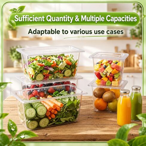 Sliner 10 Pack Plastic Clear Food Pans with Lids, Stackable and Freezer Safe Commercial Food Storage Containers for Fridge Salad Polycarbonate (6" 1/3+1/6 Set) in Kuwait
