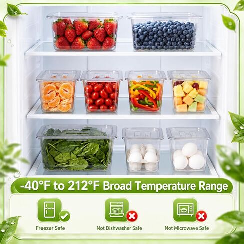 Sliner 10 Pack Plastic Clear Food Pans with Lids, Stackable and Freezer Safe Commercial Food Storage Containers for Fridge Salad Polycarbonate (6" 1/3+1/6 Set) in Kuwait