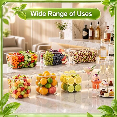 Sliner 10 Pack Plastic Clear Food Pans with Lids, Stackable and Freezer Safe Commercial Food Storage Containers for Fridge Salad Polycarbonate (6" 1/3+1/6 Set) in Kuwait