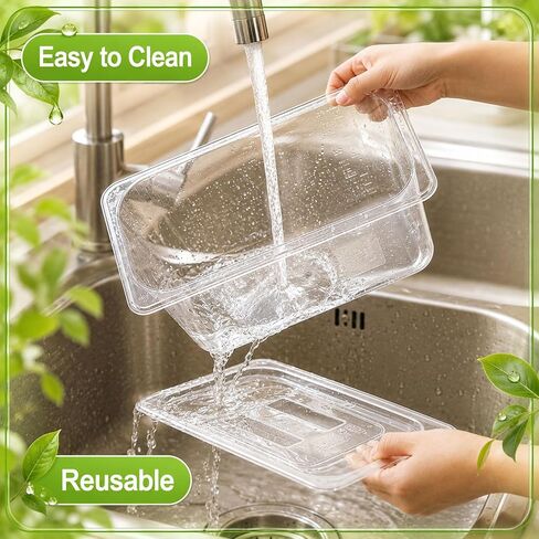 Sliner 10 Pack Plastic Clear Food Pans with Lids, Stackable and Freezer Safe Commercial Food Storage Containers for Fridge Salad Polycarbonate (6" 1/3+1/6 Set) in Kuwait