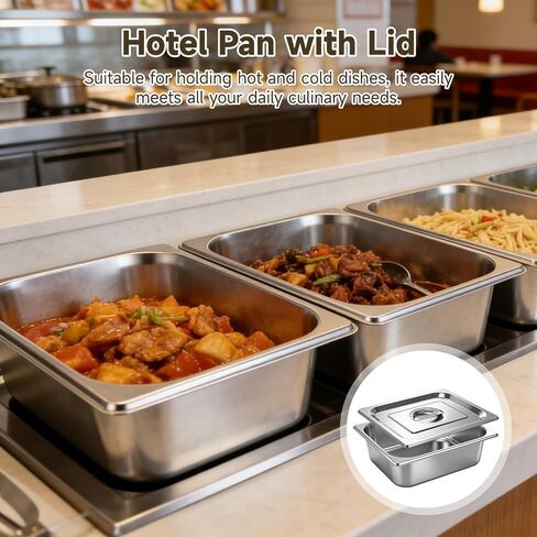 4 Pack Hotel Pan with Lid, Stainless Steel Deep Steam Table Pan, 5.9 L Stackable Food Storage Container for Kitchen, Restaurant, Catering, Buffet Serving in Kuwait