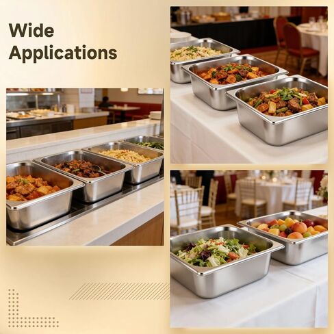 4 Pack Hotel Pan with Lid, Stainless Steel Deep Steam Table Pan, 5.9 L Stackable Food Storage Container for Kitchen, Restaurant, Catering, Buffet Serving in Kuwait