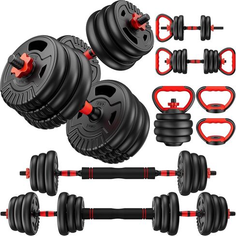 Adjustable Dumbbell Set, 22/33/45/70/90lbs Free Weight Set with Connector, 5-in-1 Dumbbell Set for Barbells, Kettlebells, Push up Stand, Weight Plate, Fitness Exercises for Home Gym Suitable Men/Women in Kuwait