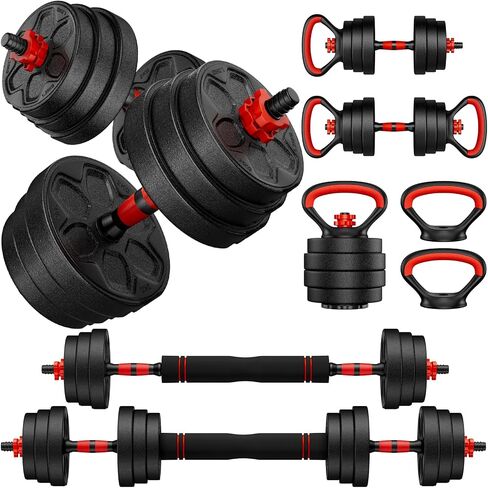 Adjustable Dumbbell Set, 20/33/45/70/90lbs Free Weight Set with Connector, 4 in1 Dumbbells Set Used as Barbell, Kettlebells, Push up Stand, Weight Set for Home Gym Suitable Men/Women in Kuwait