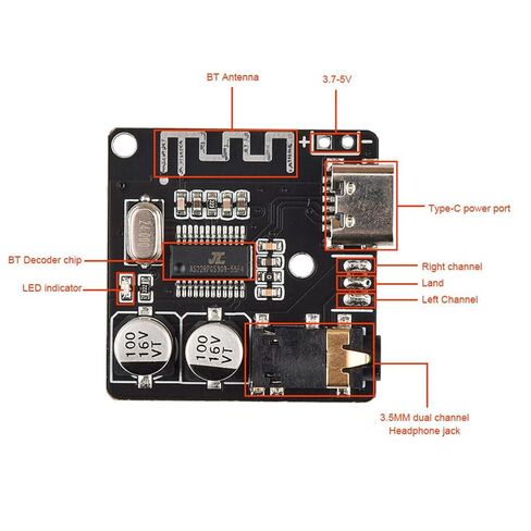 5pcs Bluetooth 5.0 mp3 decoder Board with USB-c Audio Receiver, Wireless Stereo Music Module for Headphones and Amplifier Board, 12v Bluetooth Receiver with 3.5mm Jack in Kuwait