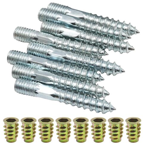 M8x50mm Hanger Bolts,8PCS 31mm Wood Dowel Screw Self-Tapping Screw 8PCS M8x20mm Threaded Insert Nuts,Hex Socket Drive for Joint Furniture Legs in Kuwait