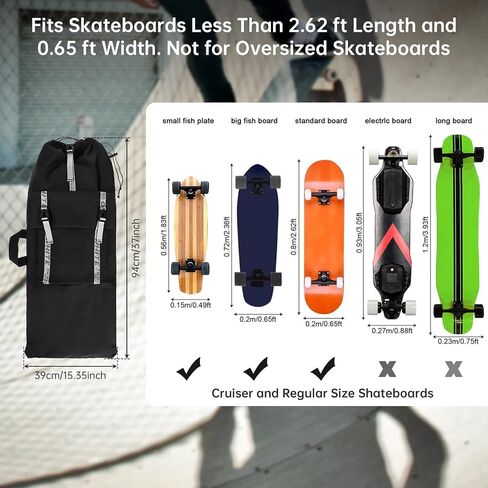 Large Skateboard Backpack - Fits 30 Inch & Oversize Skateboards up to 33", Waterproof Durable Skate Bag with Adjustable Shoulder Strap, Outer Pocket & Reflective Zipper Chain in Kuwait