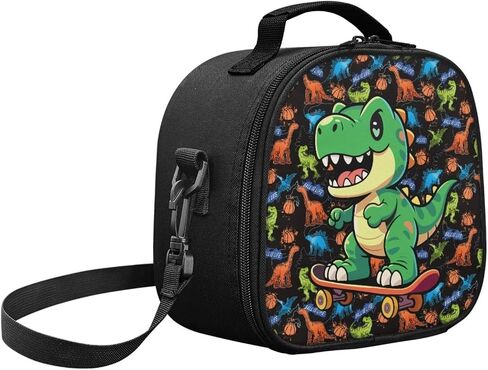 Skateboard Dino Lunch Bag for Boys 4-8 – Compact 8.6"x8.2"x5.1" Food-Grade PEVA Lining (Easy Clean), Keeps Ice Packs Frozen 5h, Mesh Pocket – for School, Beach, Ages 3-8 in Kuwait
