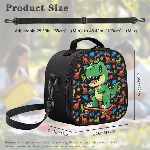 Skateboard Dino Lunch Bag for Boys 4-8 – Compact 8.6"x8.2"x5.1" Food-Grade PEVA Lining (Easy Clean), Keeps Ice Packs Frozen 5h, Mesh Pocket – for School, Beach, Ages 3-8 in Kuwait