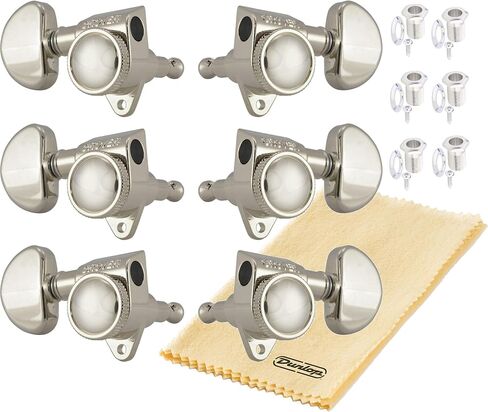 Grover 502N ROTO-GRIP Locking Rotomatics Guitar Tuners, Tuning Machines Set 3+3 18:1 Nickel Tuning Keys with Tonebird Dunlop Polish Cloth Bundle Tuner Heads with Kidney Button in Kuwait
