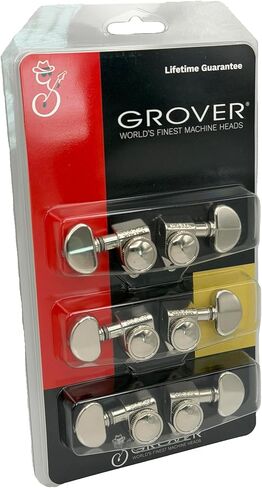 Grover 502N ROTO-GRIP Locking Rotomatics Guitar Tuners, Tuning Machines Set 3+3 18:1 Nickel Tuning Keys with Tonebird Dunlop Polish Cloth Bundle Tuner Heads with Kidney Button in Kuwait