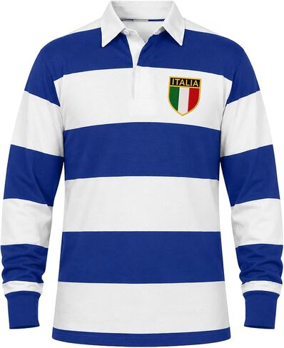 Italy Rugby Shirt, Mens Italia Crest Badge Embroidered Polo Shirt, Striped Embroidery Jersey Top in Kuwait