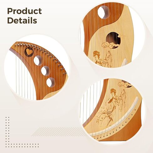19-String Lyre Harp with Carved Design, Solid Wood Body, Includes Accessories, Autoharp with Tuner, Portable, Easy to Play, for All Skill Levels in Kuwait