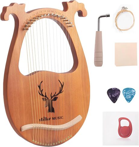 Lyre Harp 16 Strings, Full Size Mahogany Harp with Accessories, Portable Design, Suitable for Beginners, For Musicians in Kuwait