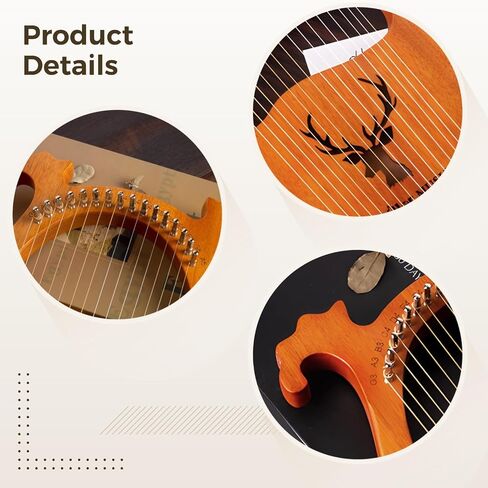 Lyre Harp 16 Strings, Full Size Mahogany Harp with Accessories, Portable Design, Suitable for Beginners, For Musicians in Kuwait