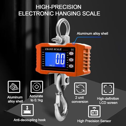 مقياس الرافعة الرقمي الجديد من Tiandirenhe، 2200 رطل/1000 كجم، خيارات الطاقة المزدوجة، مقياس معلق للرافعة الصناعية الثقيلة، إضاءة خلفية LCD للمزرعة، والغزلان، والماشية، والمصنع، والبناء، والصيد معتمد من CE in Kuwait