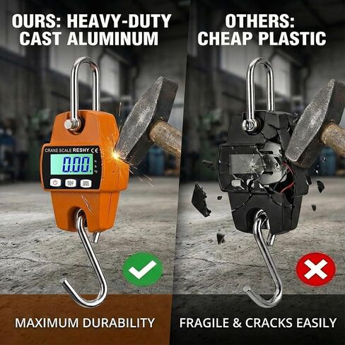 RESHY 660lb Digital Hanging Scale with Cast Aluminum Case, Portable Heavy Duty Crane Scale 300kg for Farm, Deer Hunting, Fishing, Livestock & Garage in Kuwait