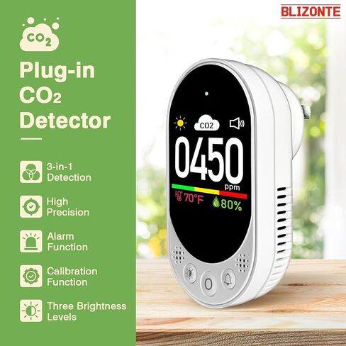 Indoor Air Quality Meters Plug-in Wall, 3-in-1 Air Detector(CO2,Temp and Humidity), Supports Manual Calibration&Customizable Thresholds, Visual & Audible Reminder, for Homes, Offices 1Pack in Kuwait