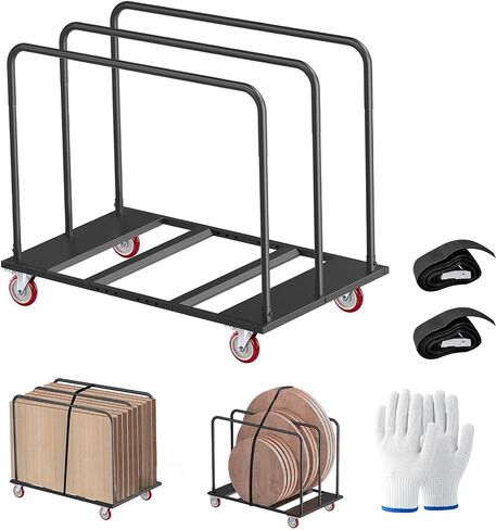 Folding Table Cart, 1800 LBS Heavy Duty Drywall Dolly with 5" PU Swivel Locking Wheels, 46"x29"x39" Multi-Purpose Cart for 60" Round Tables, Sheetrock, Lumber, Hotel, Party, Warehouse, Garage in Kuwait