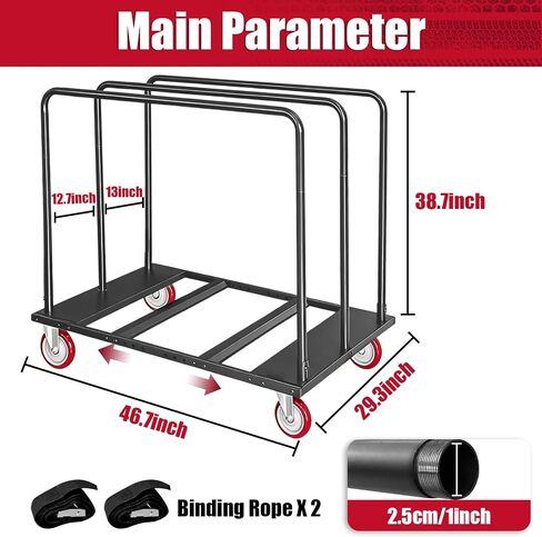 Folding Table Cart, 1800 LBS Heavy Duty Drywall Dolly with 5" PU Swivel Locking Wheels, 46"x29"x39" Multi-Purpose Cart for 60" Round Tables, Sheetrock, Lumber, Hotel, Party, Warehouse, Garage in Kuwait