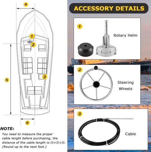 Boat Steering Control Cable, 17ft Cable Outboard Steering Kit 3/4" Standard Tapered Shaft, Marine Steering System for Yachts and Other Watercraft in Kuwait