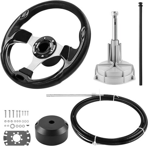 Boat Steering System, 16ft Cable Outboard Steering Kit 3/4"" Standard Tapered Shaft, Boat Steering Control Cable for Yachts, Fishing Boats and Other Watercraft - with Steering Wheel in Kuwait