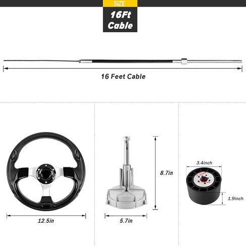 Boat Steering System, 16ft Cable Outboard Steering Kit 3/4"" Standard Tapered Shaft, Boat Steering Control Cable for Yachts, Fishing Boats and Other Watercraft - with Steering Wheel in Kuwait