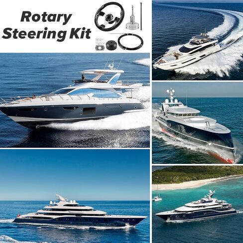 Boat Steering System, 16ft Cable Outboard Steering Kit 3/4"" Standard Tapered Shaft, Boat Steering Control Cable for Yachts, Fishing Boats and Other Watercraft - with Steering Wheel in Kuwait