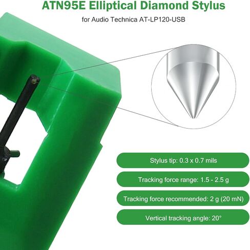 ATN95E Diamond Record Needle Replacement Stylus for Audio-Technica AT-LP120-USB Turntables, Elliptical Phono Cartridge Fit for AT95E, AT93, AT3400, AT3450, AT3401, AT3410 in Saudi Arabia