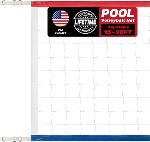 Upgraded Swimming Pool Volleyball Net Replacement, Extended 15FT-28FT Adjustable, Enhanced All Weather with Waterproof, Extra Thick Borders and Nylon Straps-15x3FT (Net Only) in Kuwait