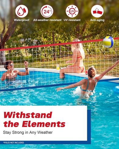 Upgraded Swimming Pool Volleyball Net Replacement, Extended 15FT-28FT Adjustable, Enhanced All Weather with Waterproof, Extra Thick Borders and Nylon Straps-15x3FT (Net Only) in Kuwait