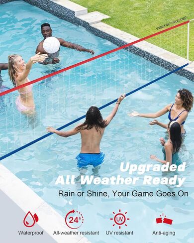 Swimming Pool Volleyball Net Replacement Heavy Duty, Extra-Long 15FT-28FT Adjustable, Upgraded All-Weather+Waterproof, Reinforced Borders, and Durable Nylon Straps - 15x3FT (Net Only) in Kuwait
