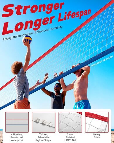 Upgraded Swimming Pool Volleyball Net Replacement, Extended 15FT-28FT Adjustable, Enhanced All Weather with Waterproof, Extra Thick Borders and Nylon Straps-15x3FT (Net Only) in Kuwait