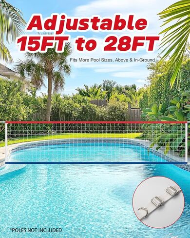 Upgraded Swimming Pool Volleyball Net Replacement, Extended 15FT-28FT Adjustable, Enhanced All Weather with Waterproof, Extra Thick Borders and Nylon Straps-15x3FT (Net Only) in Kuwait