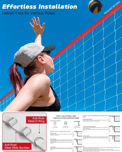 Swimming Pool Volleyball Net Replacement Heavy Duty, Extra-Long 15FT-28FT Adjustable, Upgraded All-Weather+Waterproof, Reinforced Borders, and Durable Nylon Straps - 15x3FT (Net Only) in Kuwait