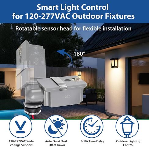 1 Pack Dusk to Dawn Sensor,120-277VAC Photocell Sensor for Outdoor Lights,Swivel Photoelectric Switch,IP65 Waterproof Auto On/Off Light Switch for Outside Lighting Control in Kuwait