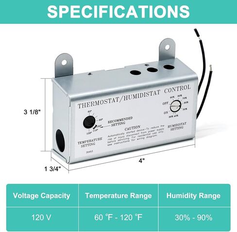 Attic Fan Thermostat and Humidistat, Adjustable Temperature and Humidity Controller 120V Thermostat Replacement for Power Attic Ventilators, Greenhouse Fan and Exhaust Fan in Kuwait