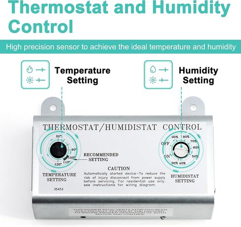 Attic Fan Thermostat and Humidistat, Adjustable Temperature and Humidity Controller 120V Thermostat Replacement for Power Attic Ventilators, Greenhouse Fan and Exhaust Fan in Kuwait