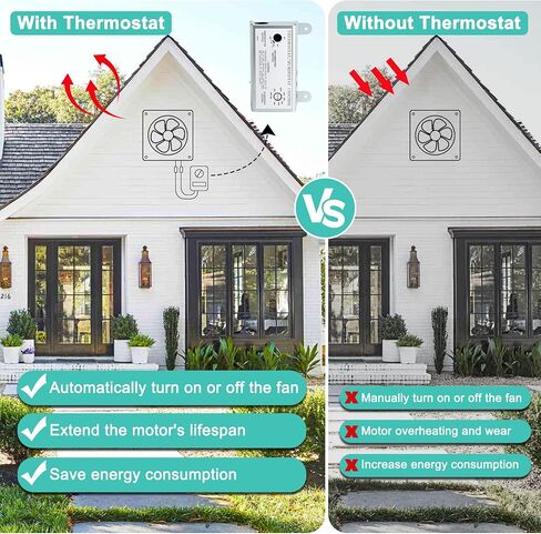 Attic Fan Thermostat and Humidistat, Adjustable Temperature and Humidity Controller 120V Thermostat Replacement for Power Attic Ventilators, Greenhouse Fan and Exhaust Fan in Kuwait