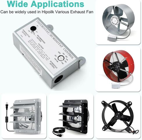 Attic Fan Thermostat and Humidistat, Adjustable Temperature and Humidity Controller 120V Thermostat Replacement for Power Attic Ventilators, Greenhouse Fan and Exhaust Fan in Kuwait