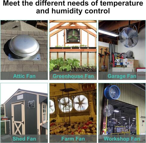 Attic Fan Thermostat and Humidistat, Adjustable Temperature and Humidity Controller 120V Thermostat Replacement for Power Attic Ventilators, Greenhouse Fan and Exhaust Fan in Kuwait