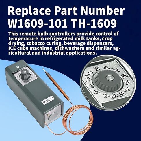 W1609-101 TH-1609 Remote Cooler Temperature Control Replace ，Refrigeration Thermostat Temperature Controller ，Control from -30°F /-34°C to 90°F /32°C，5 Ft Capillary in Kuwait