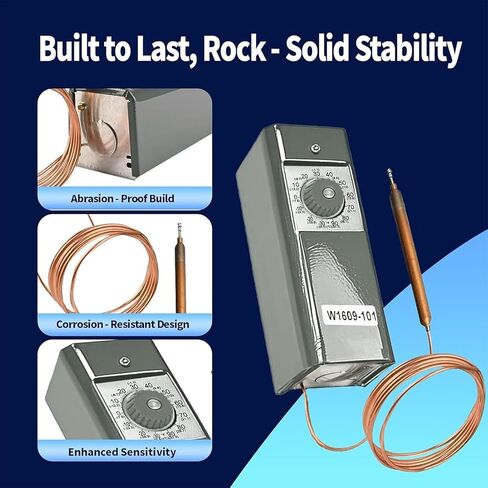W1609-101 TH-1609 Remote Cooler Temperature Control Replace ，Refrigeration Thermostat Temperature Controller ，Control from -30°F /-34°C to 90°F /32°C，5 Ft Capillary in Kuwait